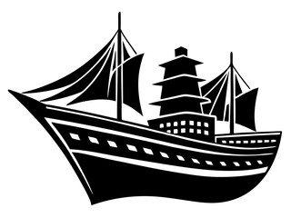 ship black silhouette vector, Simple silhouette Design vector icon with white background. Water transportation vector illustration 
