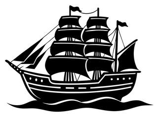 ship black silhouette vector, Simple silhouette Design vector icon with white background. Water transportation vector illustration 