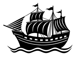 ship black silhouette vector, Simple silhouette Design vector icon with white background. Water transportation vector illustration 