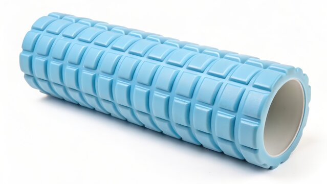 Light-Blue Foam Roller on White Background