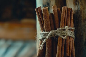 Softly Lit Sticks Tied Together with Twine in Rustic Setting