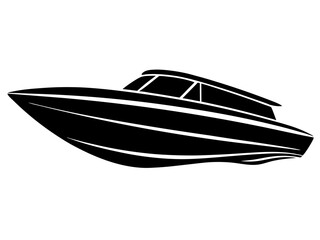 speedboat black silhouette vector, Simple silhouette Design vector icon with white background. Water transportation vector illustration 