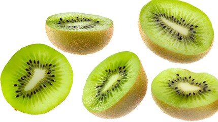 Fototapeta premium Kiwi Fruit Slices Isolated on White Background