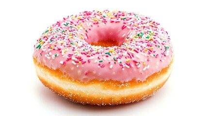 Pink Donut with Sprinkles isolated on white background