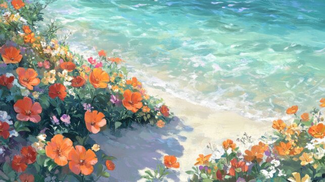 Vibrant Flowers by Crystal Clear Water