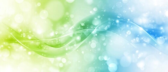 Abstract Green and Blue Wave Background with Bokeh Lights