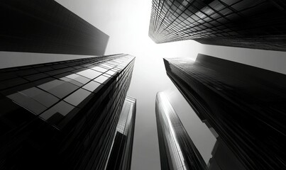 View to the modern office building skyscrapers from the bottom