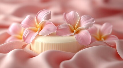 Soft, pastel-toned, spa-themed, skincare product display