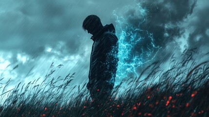 Obraz premium Solitude in a stormy field