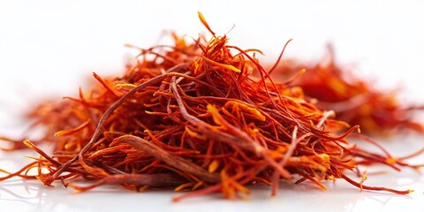 Naklejka premium High-Resolution Photo of Dried Saffron Spice on White Background