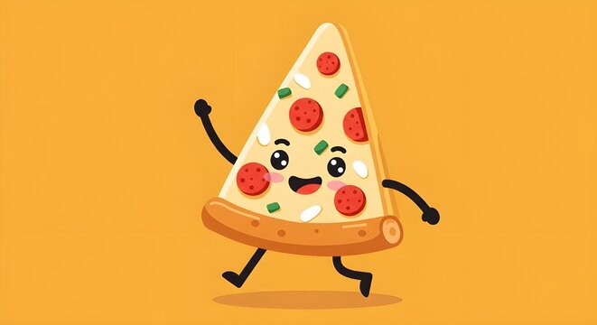 Lindo personaje de rebanada de pizza: divertida ilustraci&oacute;n de dibujos animados