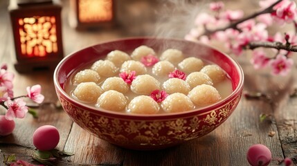 Steamed rice balls in sweet soup