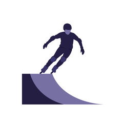 Skater performing tricks on a ramp in minimal flat vector art