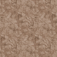 Fototapeta premium Brown vintage textured floral wallpaper with faded botanical motifs. Seamless pattern ideal for rustic decor, antique design themes, and textile backgrounds.