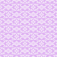 Lavender decorative damask pattern with elegant floral motifs. Seamless ornamental background perfect for wallpaper, textiles, and feminine design themes.