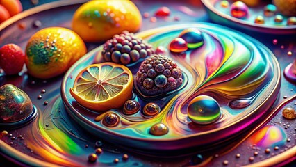 Fototapeta premium Holographic Rainbow Liquid Metallic Mosaic Food Art: Vibrant Colorful Digital Painting