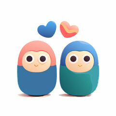 Obraz premium Cute couple of cartoon characters with hearts digital art playful design whimsical setting fun viewpoint