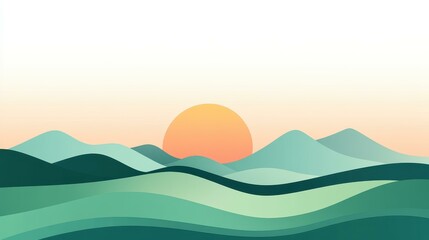 Obraz premium Experience tranquility with stunning green peaks and a vibrant sunrise. Perfect for relaxation and outdoor adventures