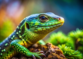 Homopholis Woodworthia Maculata Reptile Close-Up: Camouflaged in Nature, Tilt-Shift Photography