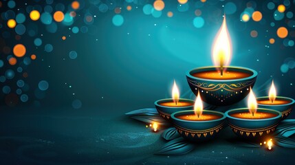 Celebrate the Diwali festival with radiant diya lamps and flickering candles illuminating the night. Embrace the joy and light