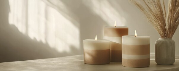 packaging mockup Earth tone colored candles Craft and Organic Candle Branding Personalized candle message minimalist decoration, mockup,