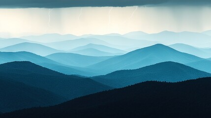 Fototapeta premium A stunning mountain range in the distance with a lightning bolt overhead
