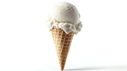 Vanilla Ice Cream Cone Isolated on White Background