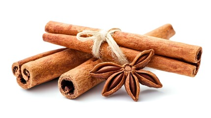 Cinnamon Sticks and Star Anise Isolated on White Background
