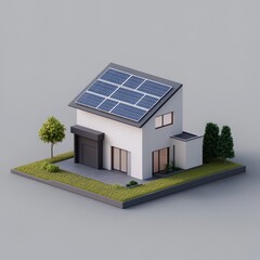 Modern, minimalist, isometric house design with solar panels