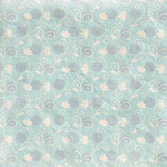 Soft teal seamless floral swirl pattern with delicate leaves and blooms, ideal for wallpapers, textiles, wrapping paper, and calming decorative designs.