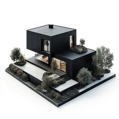 Modern, minimalist house design with elevated landscaping