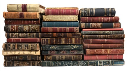 Vintage books stacked high