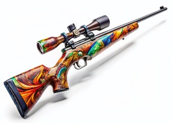 Hunting Rifle Isolated on White Background - High-Resolution Drone Photography Stock Image