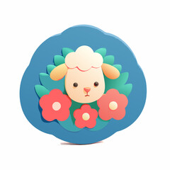 Cute cartoon sheep with flowers digital art bright colors playful environment whimsical viewpoint adorable concept