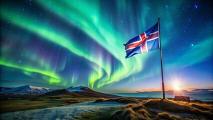 Iceland Flag Night Photography: Majestic Northern Lights & Icelandic Flag