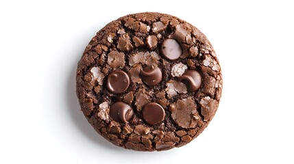 Fototapeta premium Round chocolate cookie from above on white