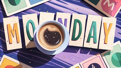 Monday Word with the letter O replaced by a cup of espresso.