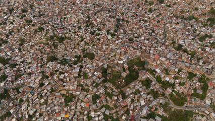 Aerial view of the Petare, in Caracas, Venezuela, surrounded of some the houses in the slum.