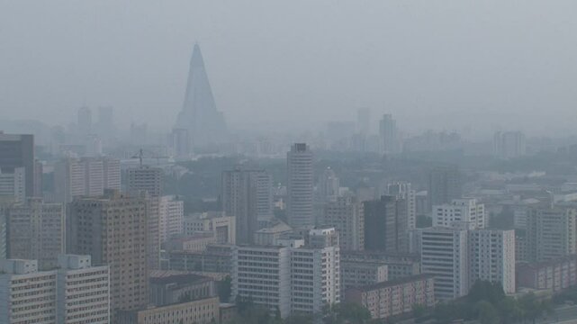 The pyramid-shaped Ryugyong hotel, Pyongyang, North Korea