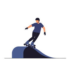 Obraz premium Roller skater performing tricks on ramp in flat design vector art