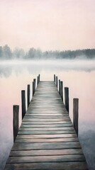 Fototapeta premium Pier into Serenity, A Lakeside Dock on a Misty Morning Landscape