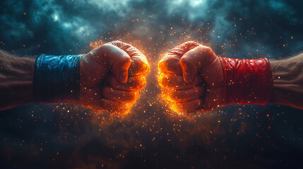 Fototapeta premium Two warriors' fists smashing together