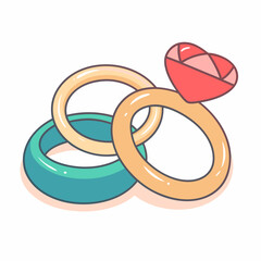 Wedding ring set with heart-shaped gem creative illustration digital art romantic theme vibrant colors