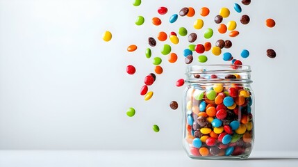 Colorful candies sweets falling out of a glass