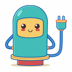 Cute cartoon robot with power plug digital art playful environment whimsical viewpoint technology concept
