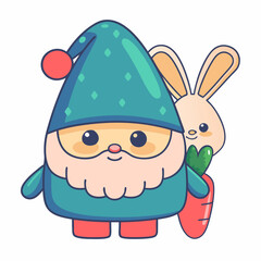 Cute gnome character with bunny companion fantasy setting digital illustration whimsical environment playful concept