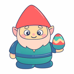 Festive gnome celebrating easter garden cartoon character bright colors cheerful atmosphere whimsical theme