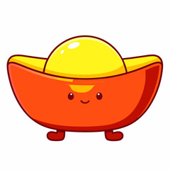 Playful cartoon gold ingot character digital art cheerful atmosphere bright colors whimsical design