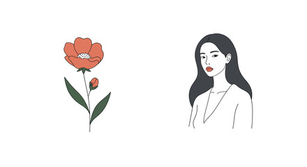 Flower and Woman Transitioning from Simple to Detailed Flat Vector Art