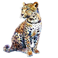 Obraz premium a colorful artistic depiction of a leopard showcasing its distinctive spots and elegant posture highlighting the beauty of wildlife through vibrant watercolor techniques